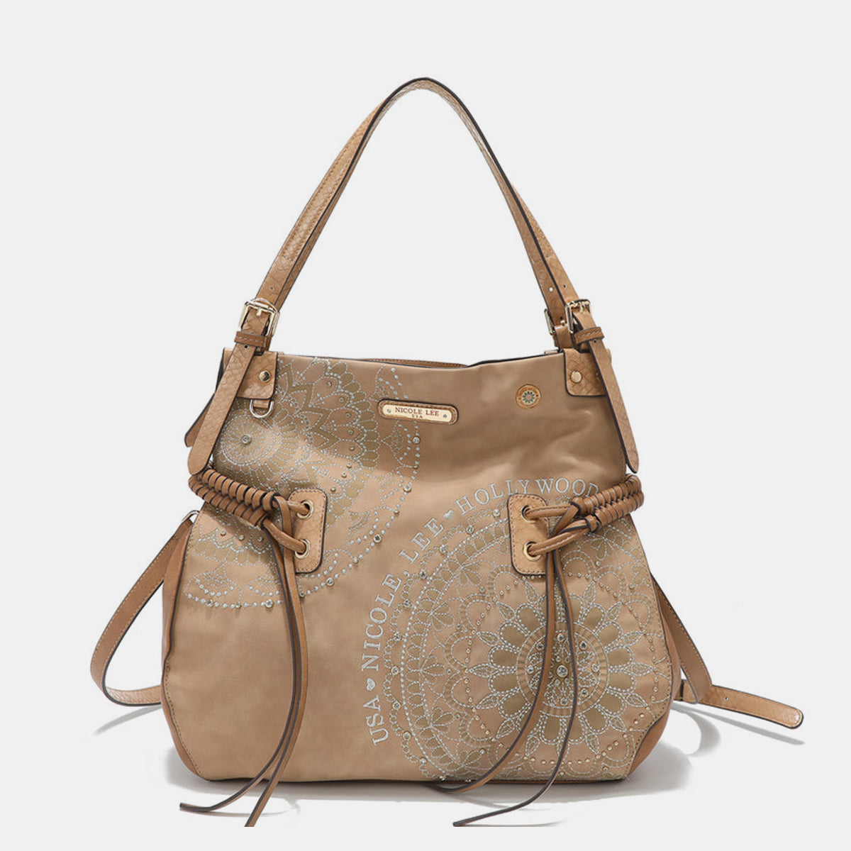 Nicole Lee USA Side Braided Tassel Inlaid Rhinestone Embroidery Hobo Bag-Teresa&#39;s Fashionista LLC