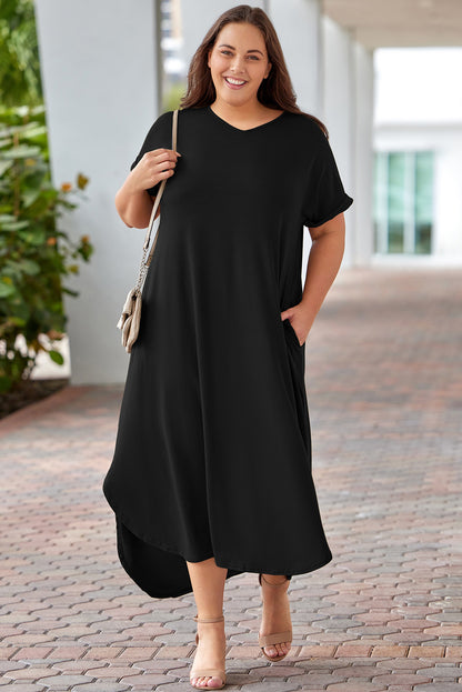 Plus Size V-Neck Short Sleeve Maxi Dress-Teresa&#39;s Fashionista LLC