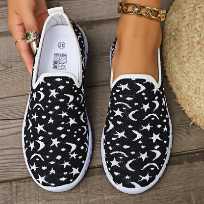 Star & Moon Pattern Flat Loafers-Teresa&#39;s Fashionista LLC