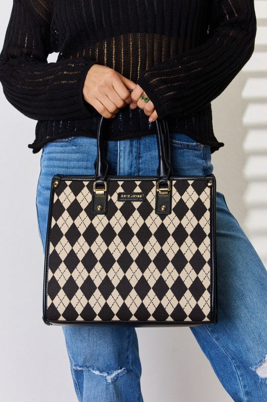 David Jones Argyle Pattern PU Leather Handbag-Teresa&#39;s Fashionista LLC