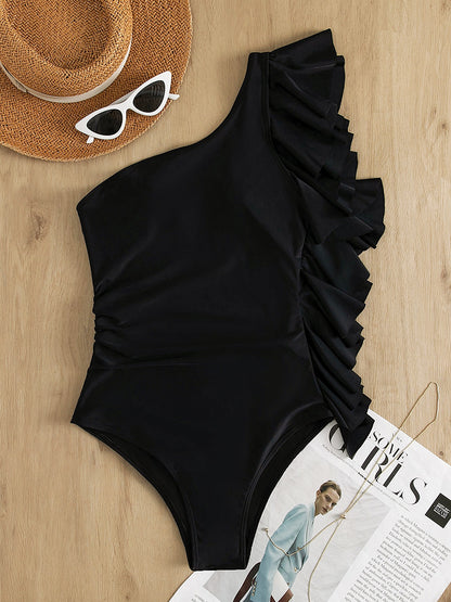 Ruffled Single Shoulder One-Piece Swimwear-Teresa&#39;s Fashionista LLC