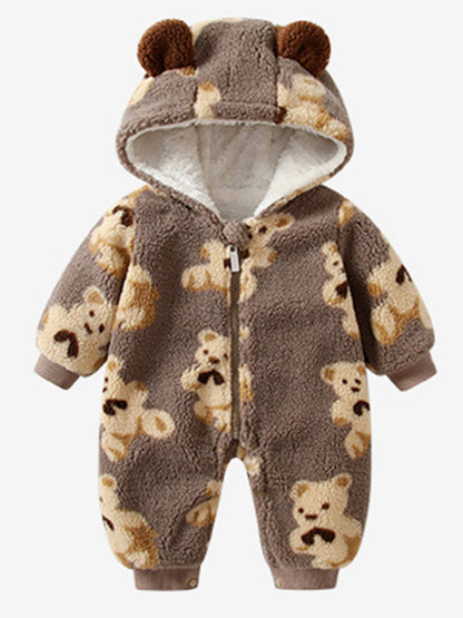 Bear Zip Up Long Sleeve Hooded Jumpsuit-Teresa&#39;s Fashionista LLC