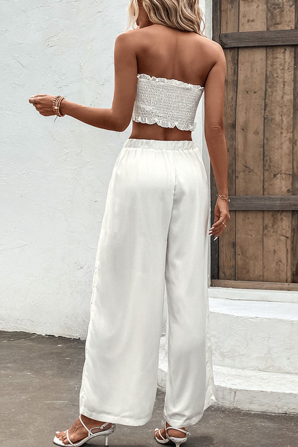 Smocked Tube Top and Wide Leg Pants Set-Teresa&#39;s Fashionista LLC