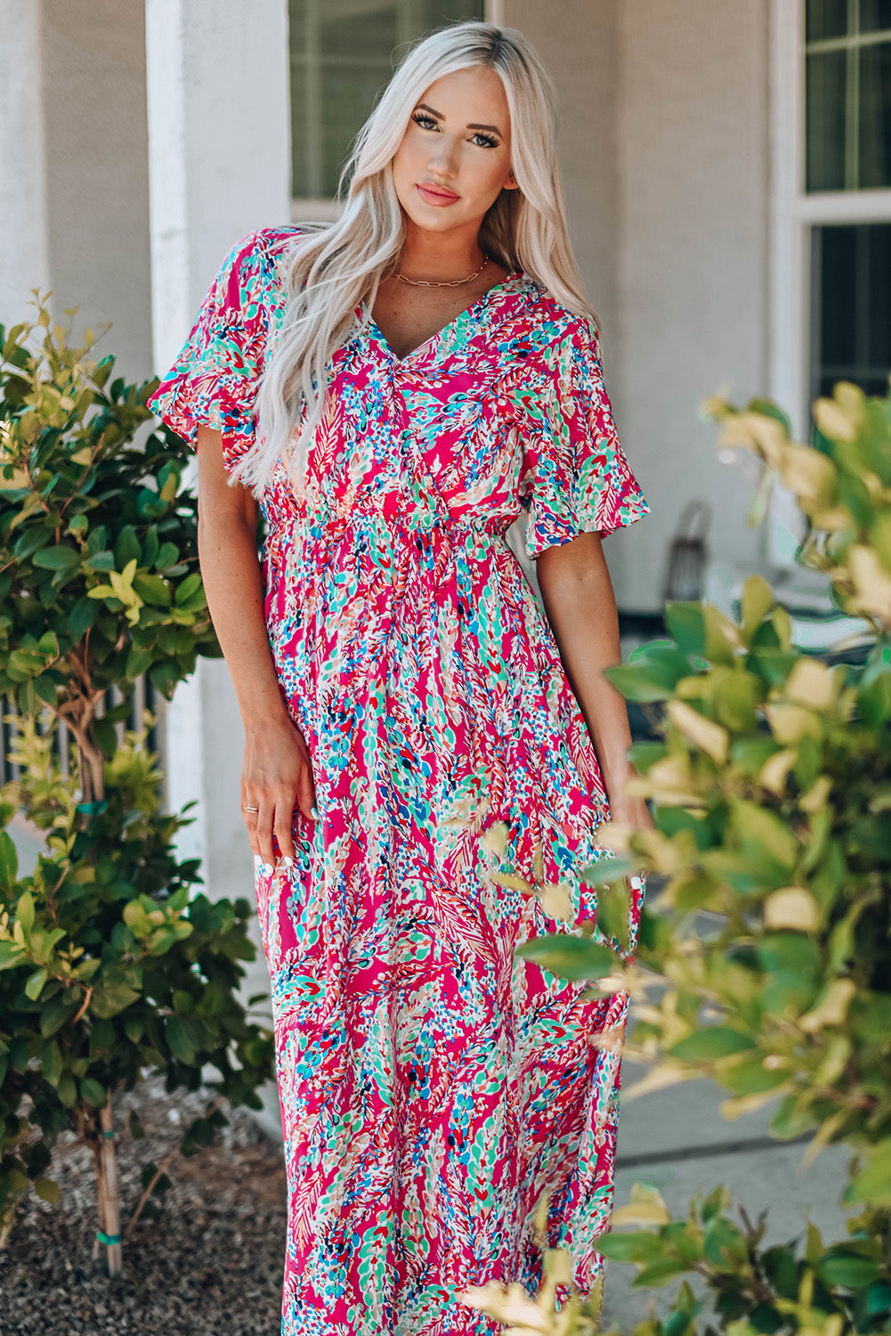 Multicolored V-Neck Maxi Dress-Teresa&#39;s Fashionista LLC