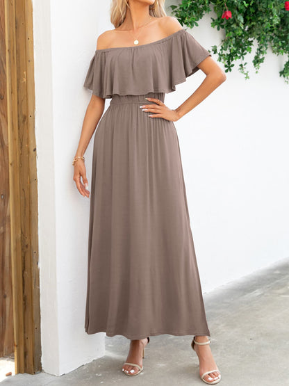 Off-Shoulder Slit Maxi Dress-Teresa&#39;s Fashionista LLC