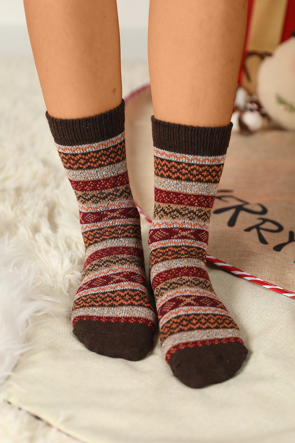 Multicolor Thermal Fuzzy Warm Winter Crew Socks-Teresa&#39;s Fashionista LLC