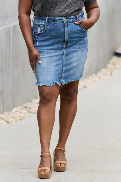 RISEN Amelia Full Size Denim Mini Skirt-Teresa&#39;s Fashionista LLC