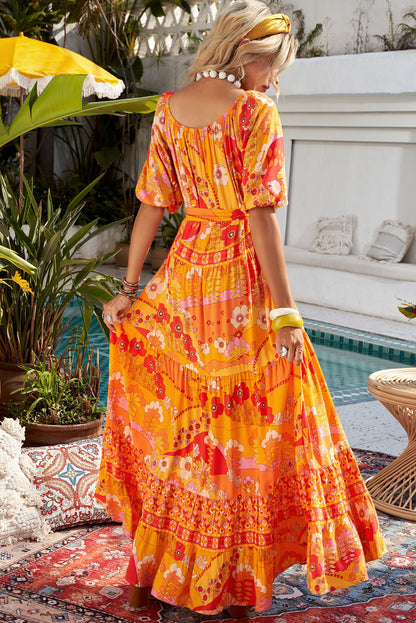 Bohemian Tie-Waist Tiered Maxi Dress-Teresa&#39;s Fashionista LLC