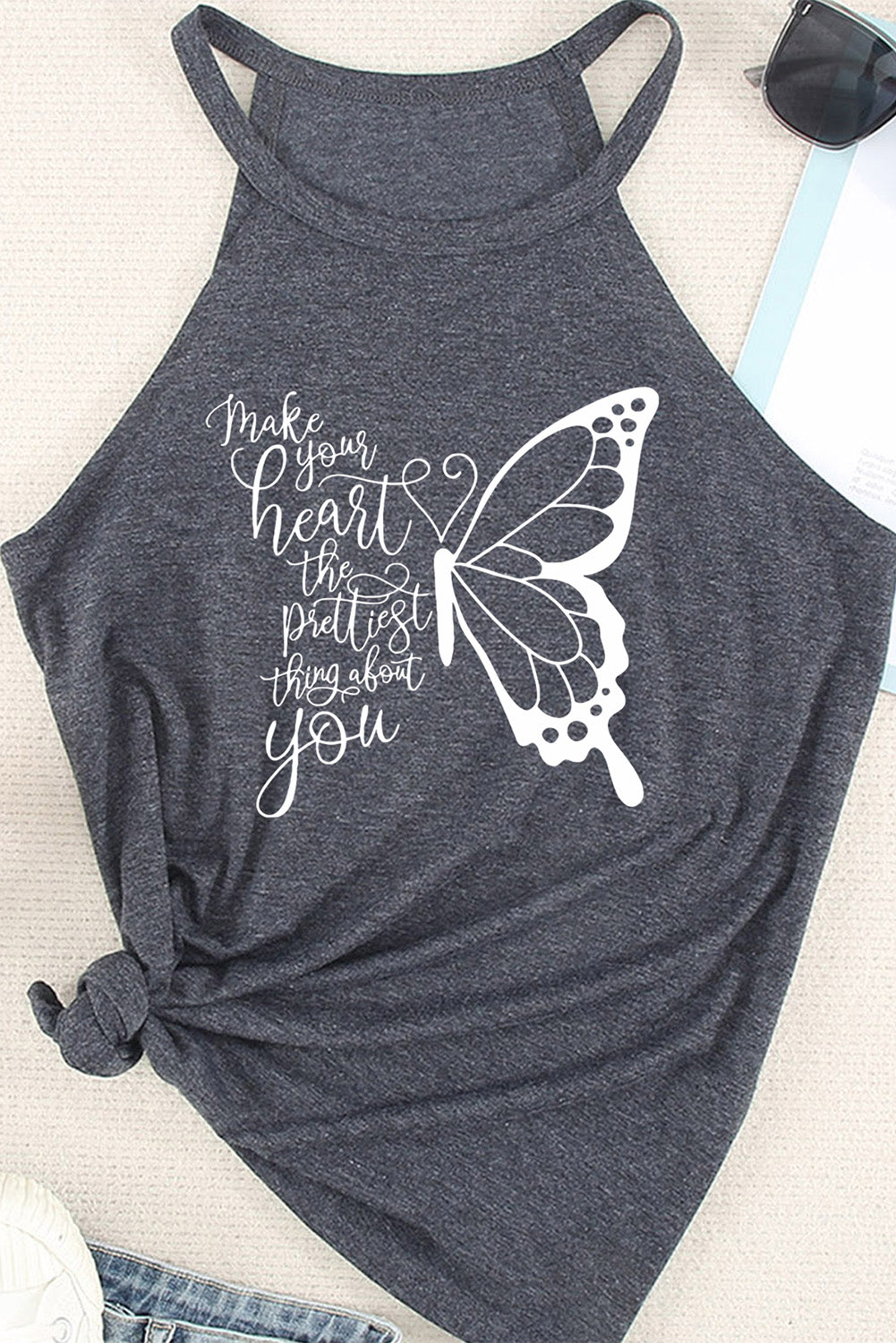 MAKE YOUR HEART THE PRETTIEST THING ABOUT YOU Round Neck Tank-Teresa&#39;s Fashionista LLC