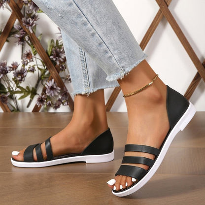 PU Leather Three-Strap Sandals-Teresa&#39;s Fashionista LLC