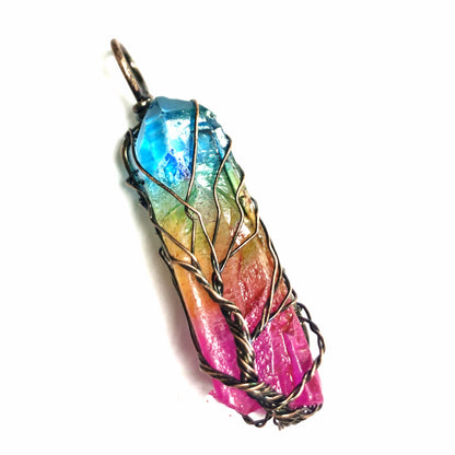 Crystal Plating Rainbow Color Crystal Pillar Tree Of Life Pendant Necklace-Teresa&#39;s Fashionista LLC