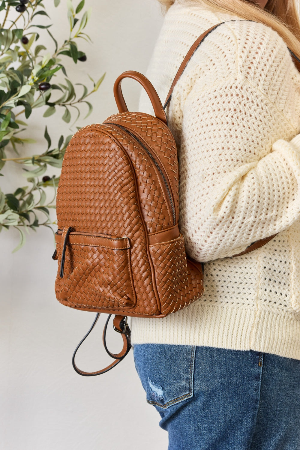 SHOMICO PU Leather Woven Backpack-Teresa&#39;s Fashionista LLC