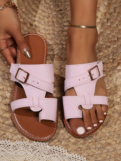 PU Leather Open Toe Sandals-Teresa&#39;s Fashionista LLC