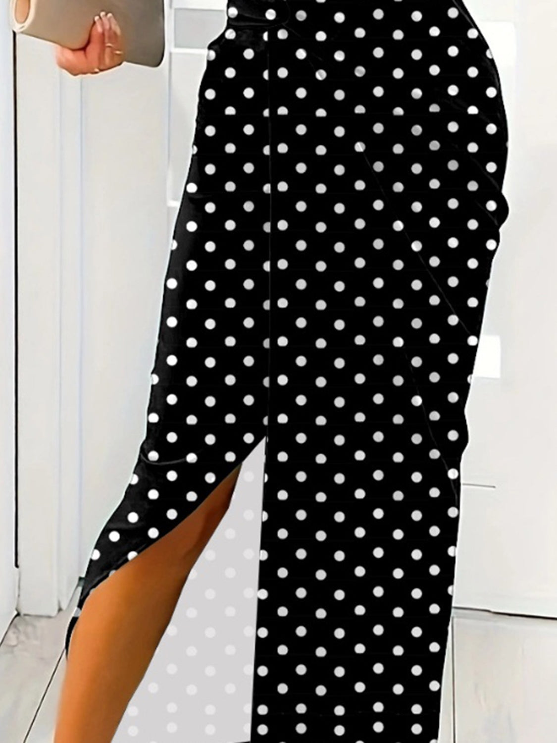 Slit Polka Dot V-Neck Dress-Teresa&#39;s Fashionista LLC