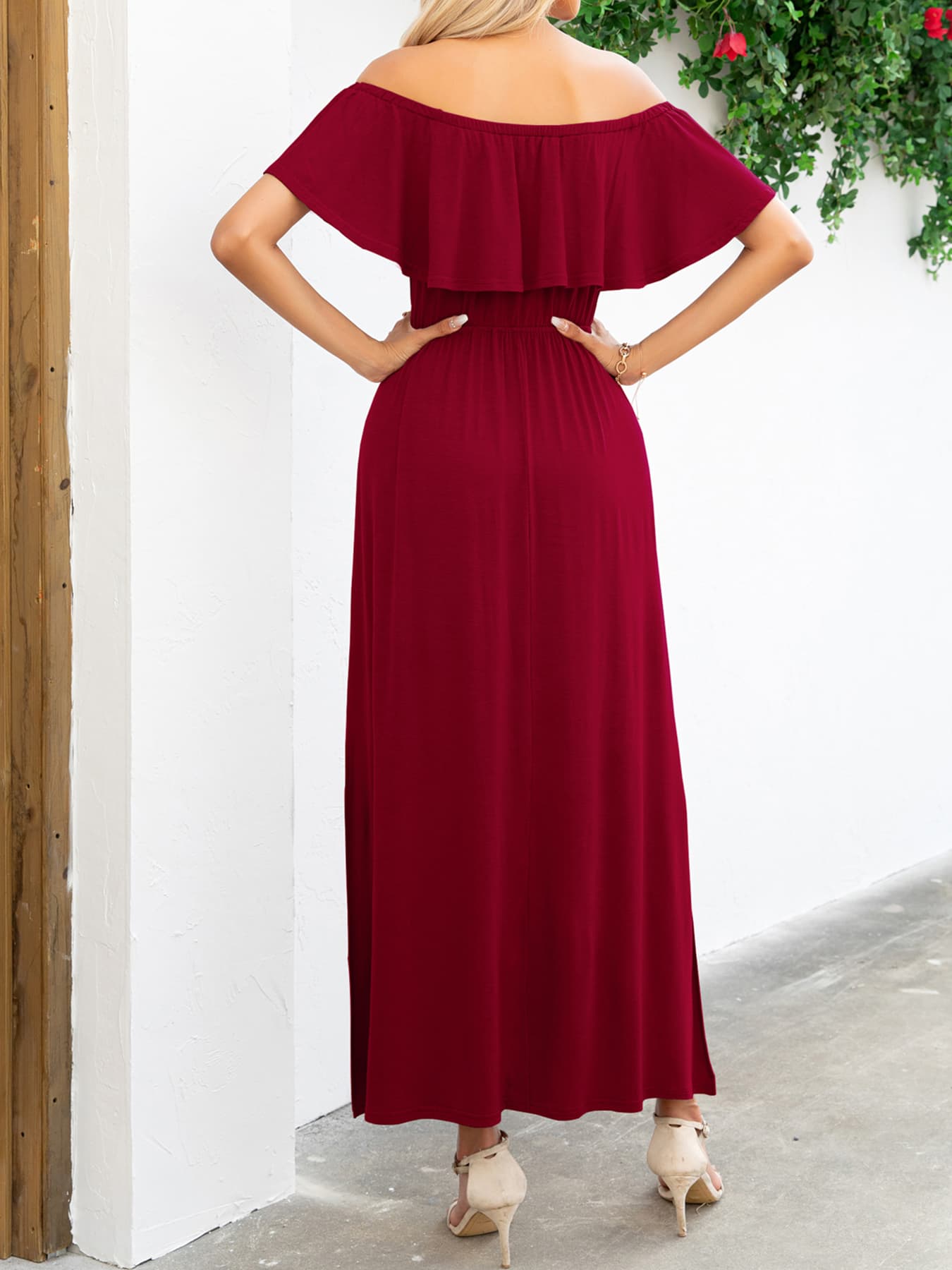 Off-Shoulder Slit Maxi Dress-Teresa&#39;s Fashionista LLC