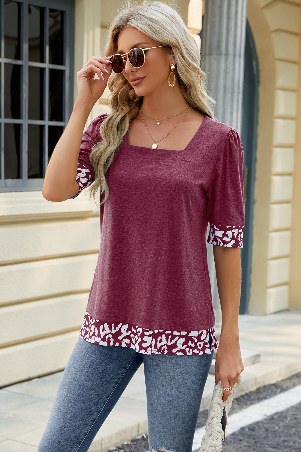 Square Neck Half Sleeve T-Shirt-Teresa&#39;s Fashionista LLC