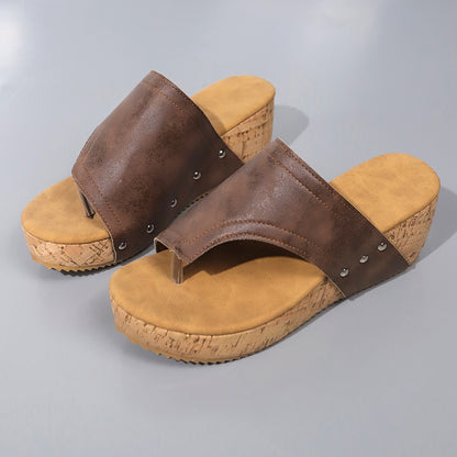 PU Leather Wedge Sandals-Teresa&#39;s Fashionista LLC