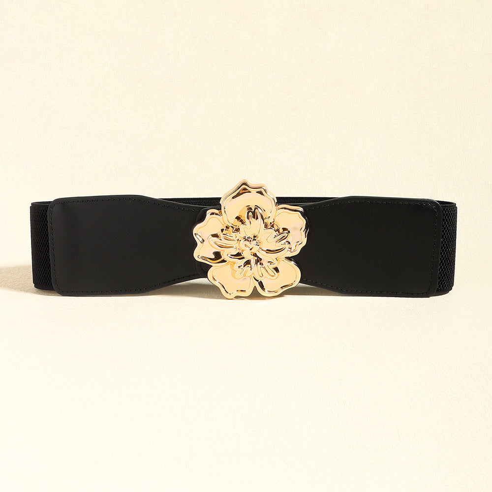 Flower Alloy Buckle Elastic Belt-Teresa&#39;s Fashionista LLC