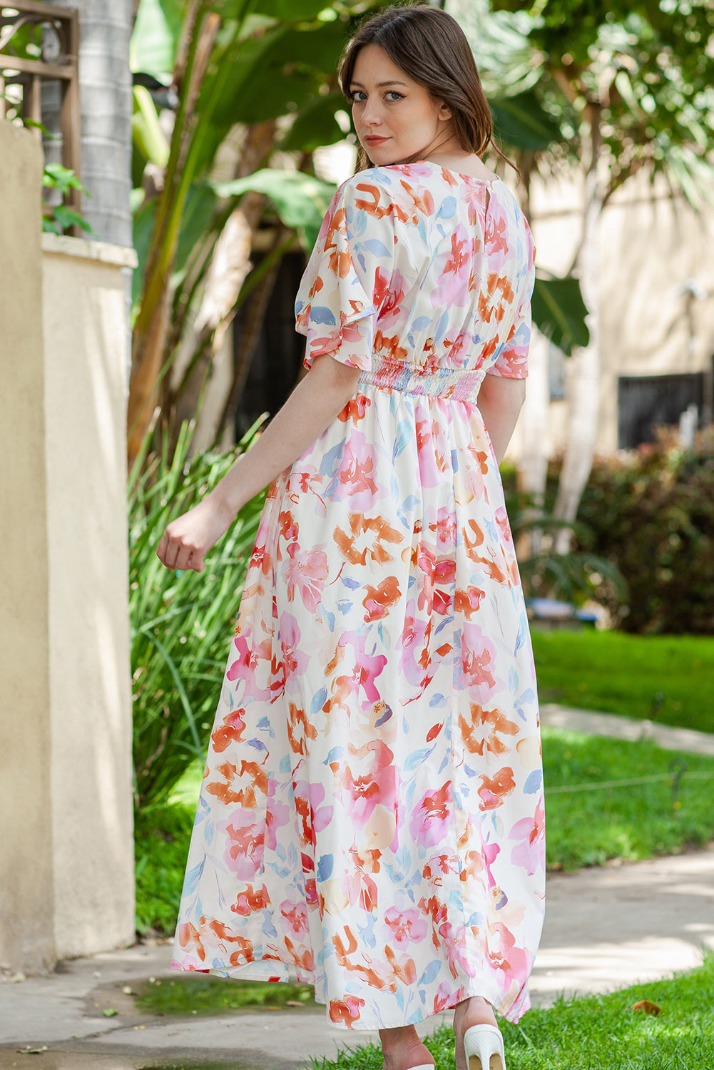 Floral Deep V Slit Maxi Dress-Teresa&#39;s Fashionista LLC