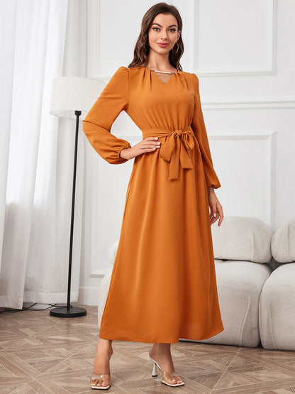 Tie Waist Puff Sleeve Maxi Dress-Teresa&#39;s Fashionista LLC