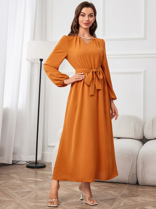 Tie Waist Puff Sleeve Maxi Dress-Teresa&#39;s Fashionista LLC