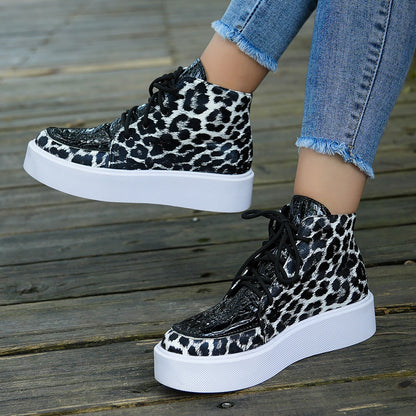 PU Leather Leopard Platform Sneakers-Teresa&#39;s Fashionista LLC