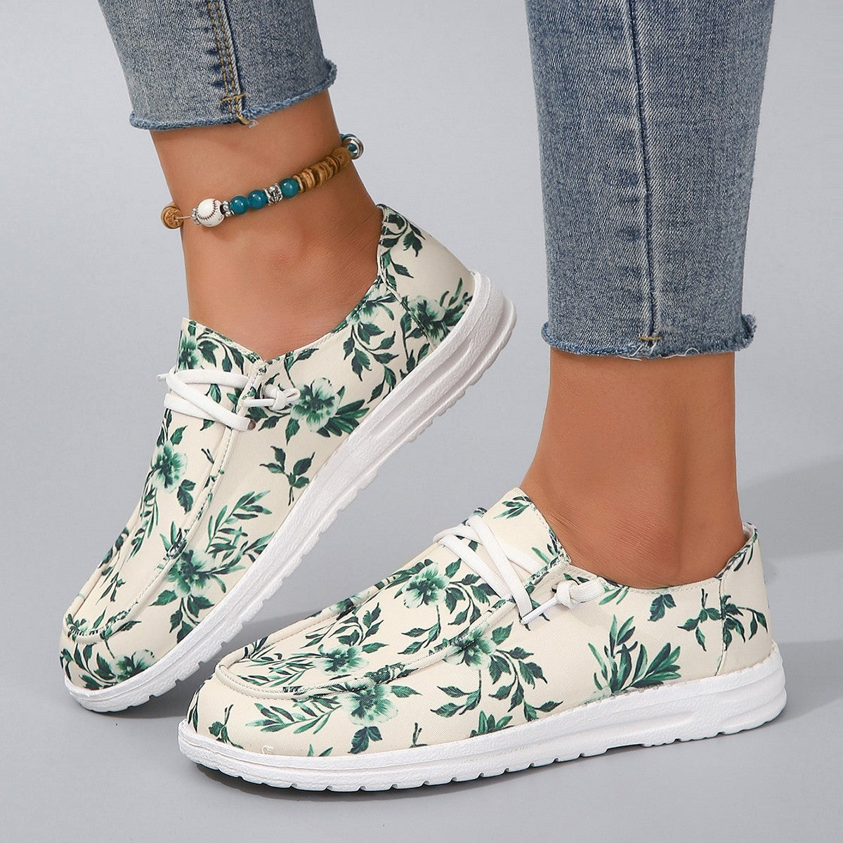 Printed Round Toe Flat Sneakers-Teresa&#39;s Fashionista LLC