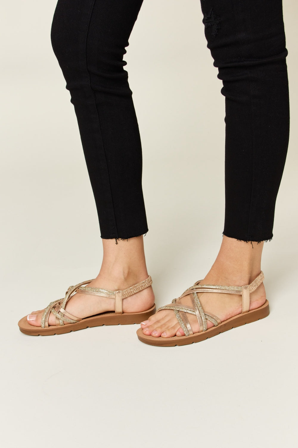 Forever Link Rhinestone Crisscross Flat Sandals-Teresa&#39;s Fashionista LLC