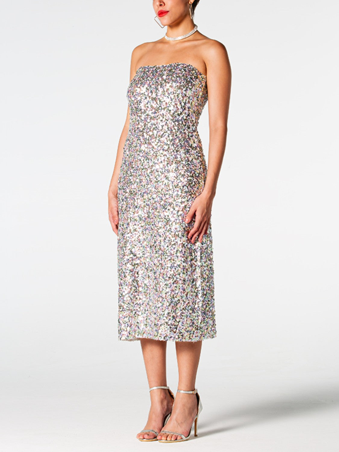 Sequin Straight Neck Midi Wrap Dress-Teresa&#39;s Fashionista LLC