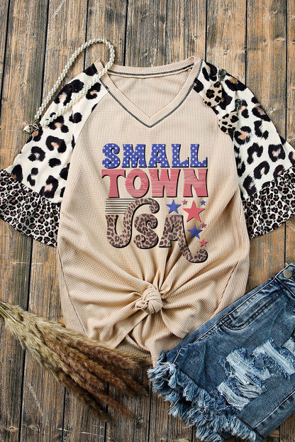 SMALL TOWN USA Graphic Leopard V-Neck Top-Teresa&#39;s Fashionista LLC