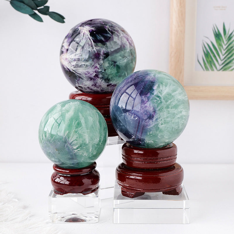 Natural Feather Fluorite Crystal Ball-Teresa&#39;s Fashionista LLC