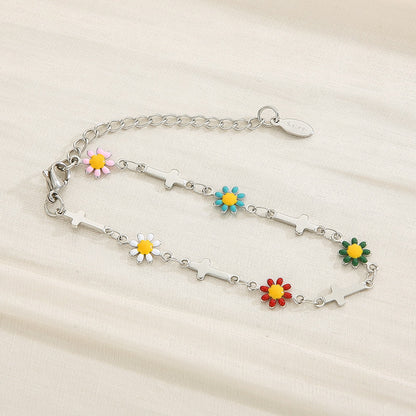 Flower & Cross Stainless Steel Bracelet-Teresa&#39;s Fashionista LLC