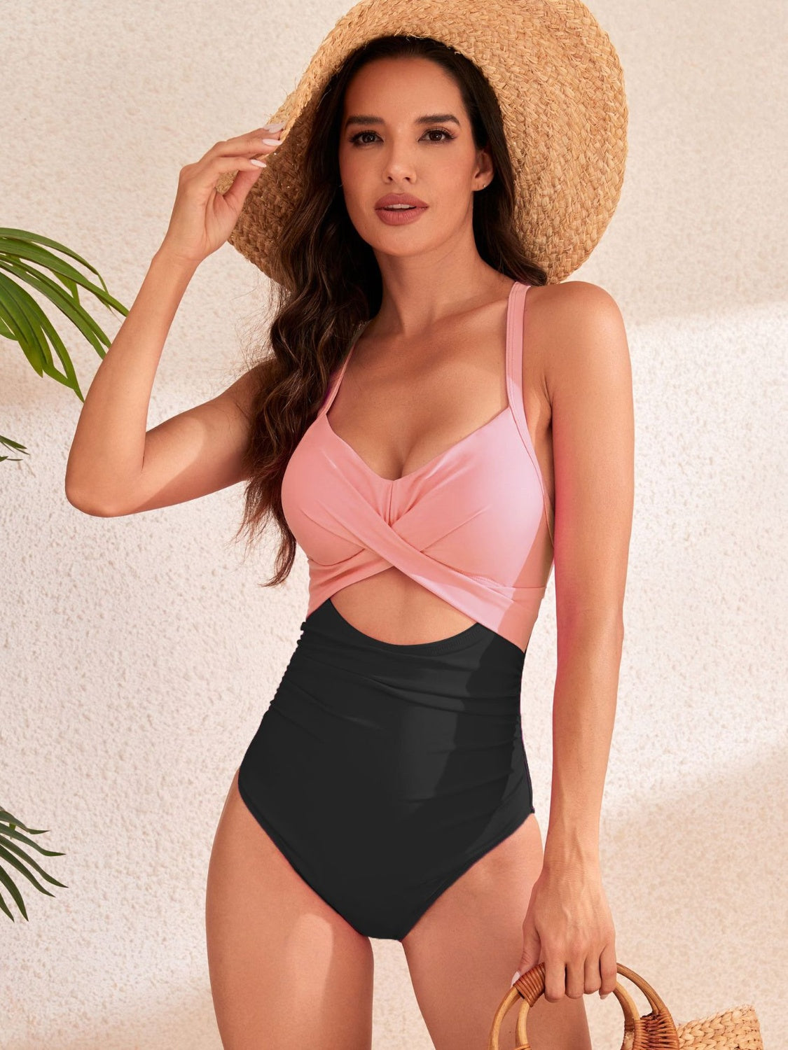 Crisscross Cutout V-Neck One-Piece Swimwear-Teresa&#39;s Fashionista LLC