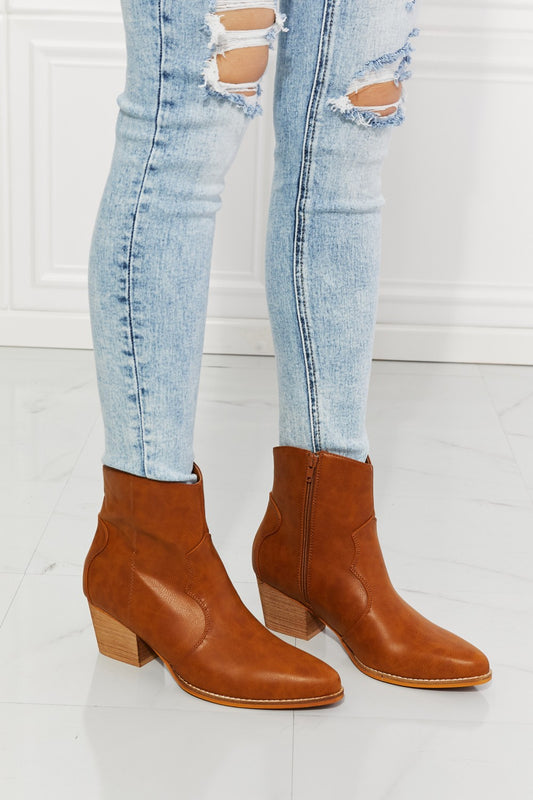 MMShoes Watertower Town Faux Leather Western Ankle Boots in Ochre-Teresa&#39;s Fashionista LLC