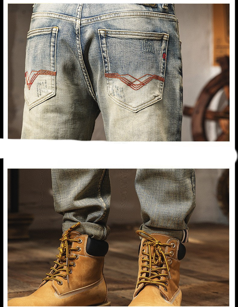 Vintage Distressed Jeans For Men's Slim Fit-Teresa&#39;s Fashionista LLC