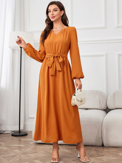 Tie Waist Puff Sleeve Maxi Dress-Teresa&#39;s Fashionista LLC