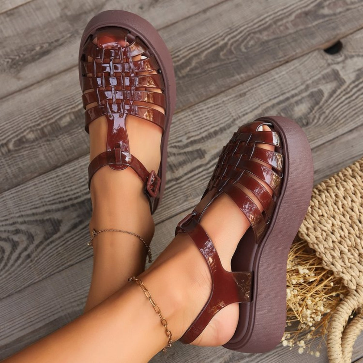 Plastic Woven Platform Sandals-Teresa&#39;s Fashionista LLC