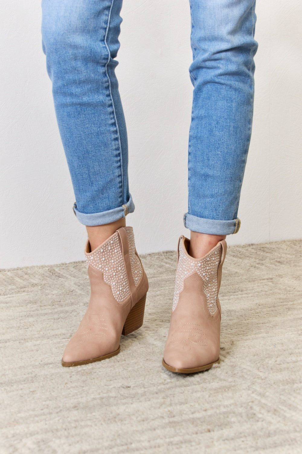 East Lion Corp Rhinestone Ankle Cowgirl Booties-Teresa&#39;s Fashionista LLC