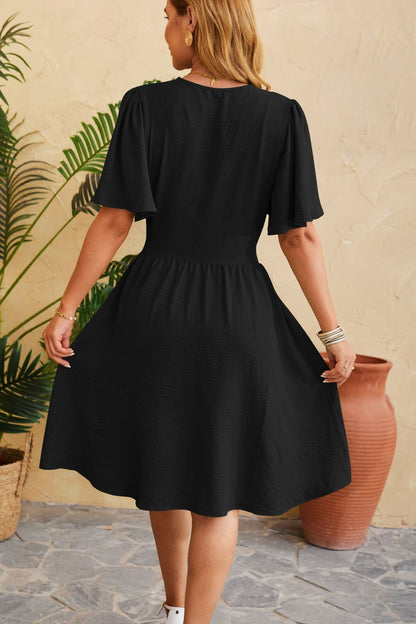 Ruched Surplice Short Sleeve Dress-Teresa&#39;s Fashionista LLC