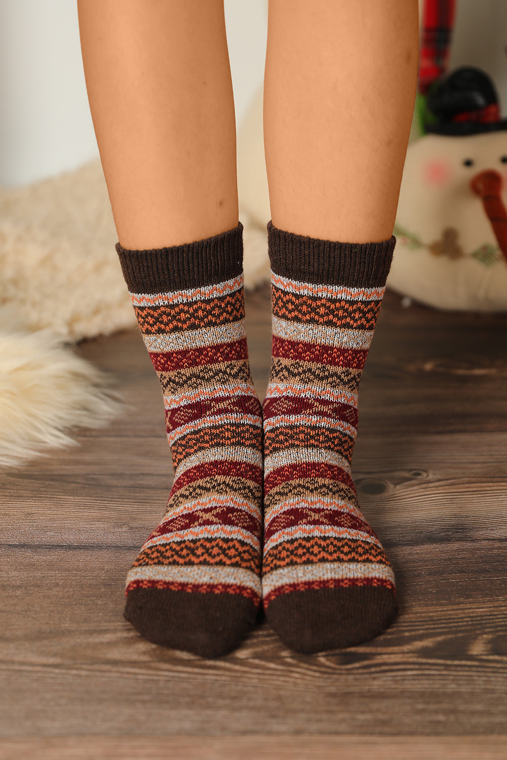 Multicolor Thermal Fuzzy Warm Winter Crew Socks-Teresa&#39;s Fashionista LLC