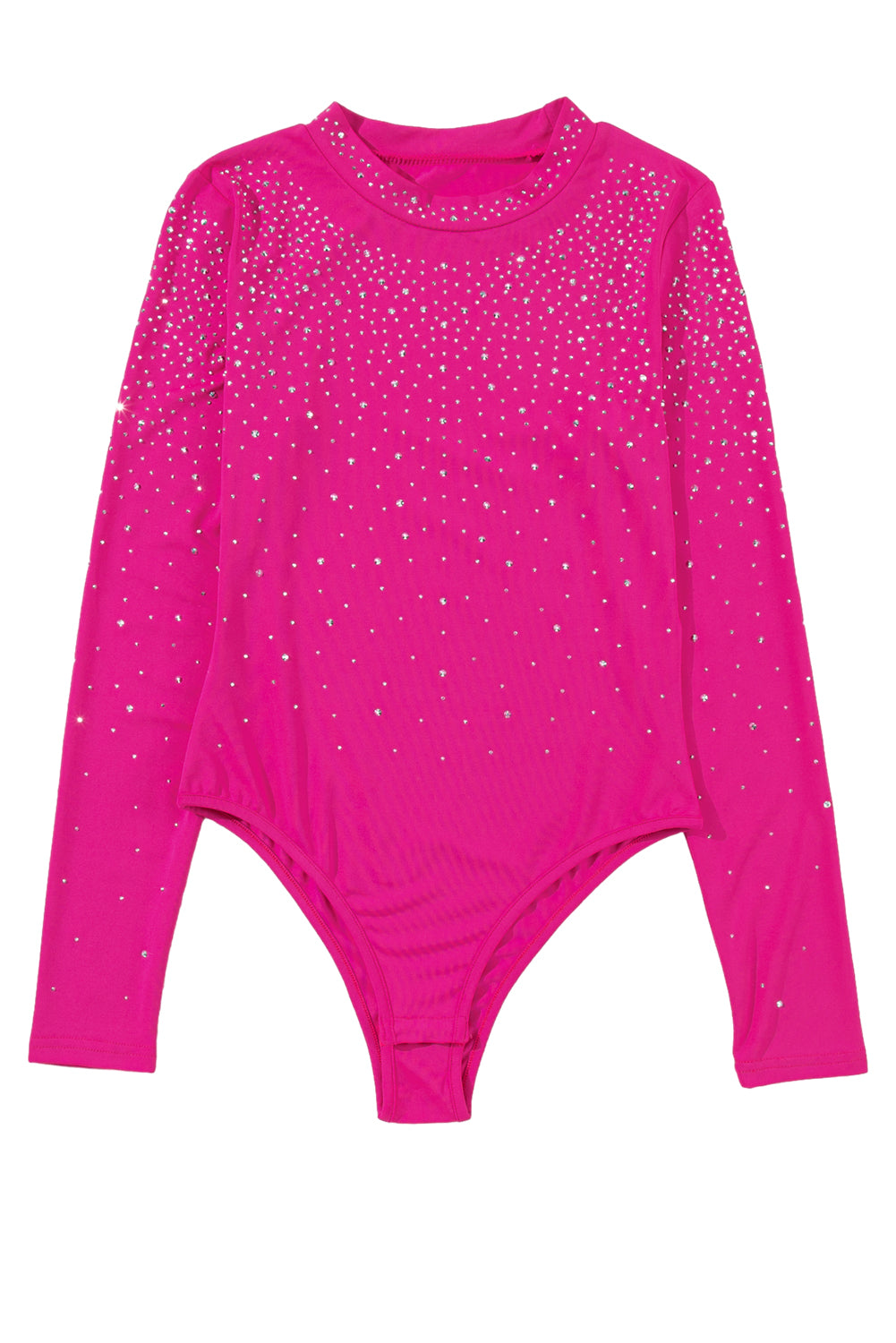 Rose Rhinestone Mesh Long Sleeve Bodysuit-Teresa&#39;s Fashionista LLC