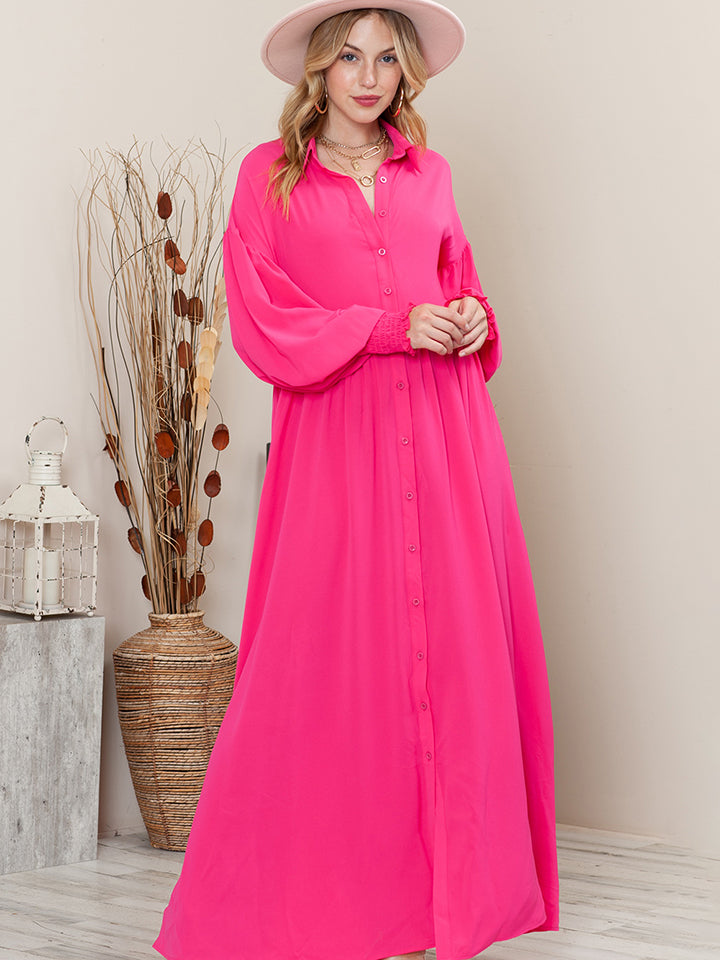 Collared Neck Button-Up Maxi Dress-Teresa&#39;s Fashionista LLC