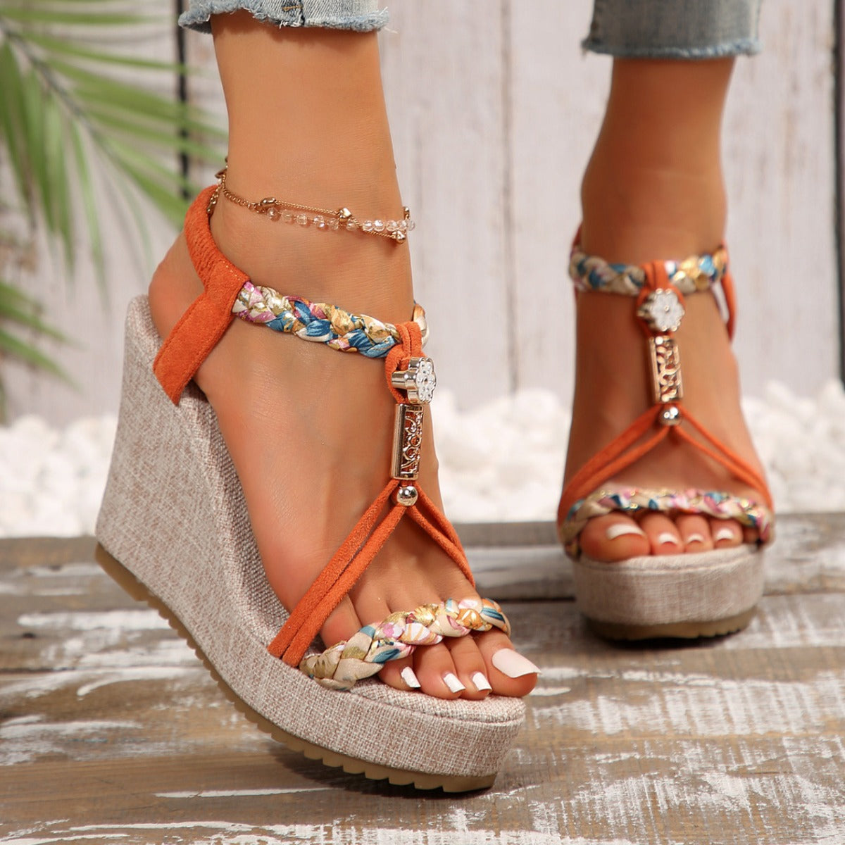 Braided Strap Wedge Sandals-Teresa&#39;s Fashionista LLC