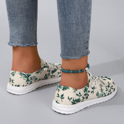 Printed Round Toe Flat Sneakers-Teresa&#39;s Fashionista LLC