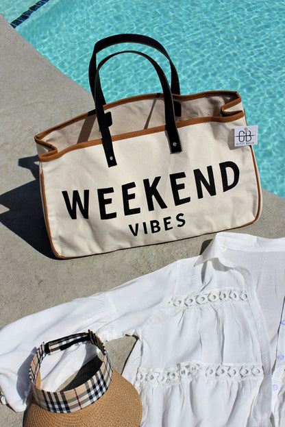 White WEEKEND VIBES Canvas Tote-Teresa&#39;s Fashionista LLC