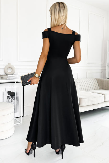 Cold-Shoulder Surplice Neck Maxi Dress-Teresa&#39;s Fashionista LLC