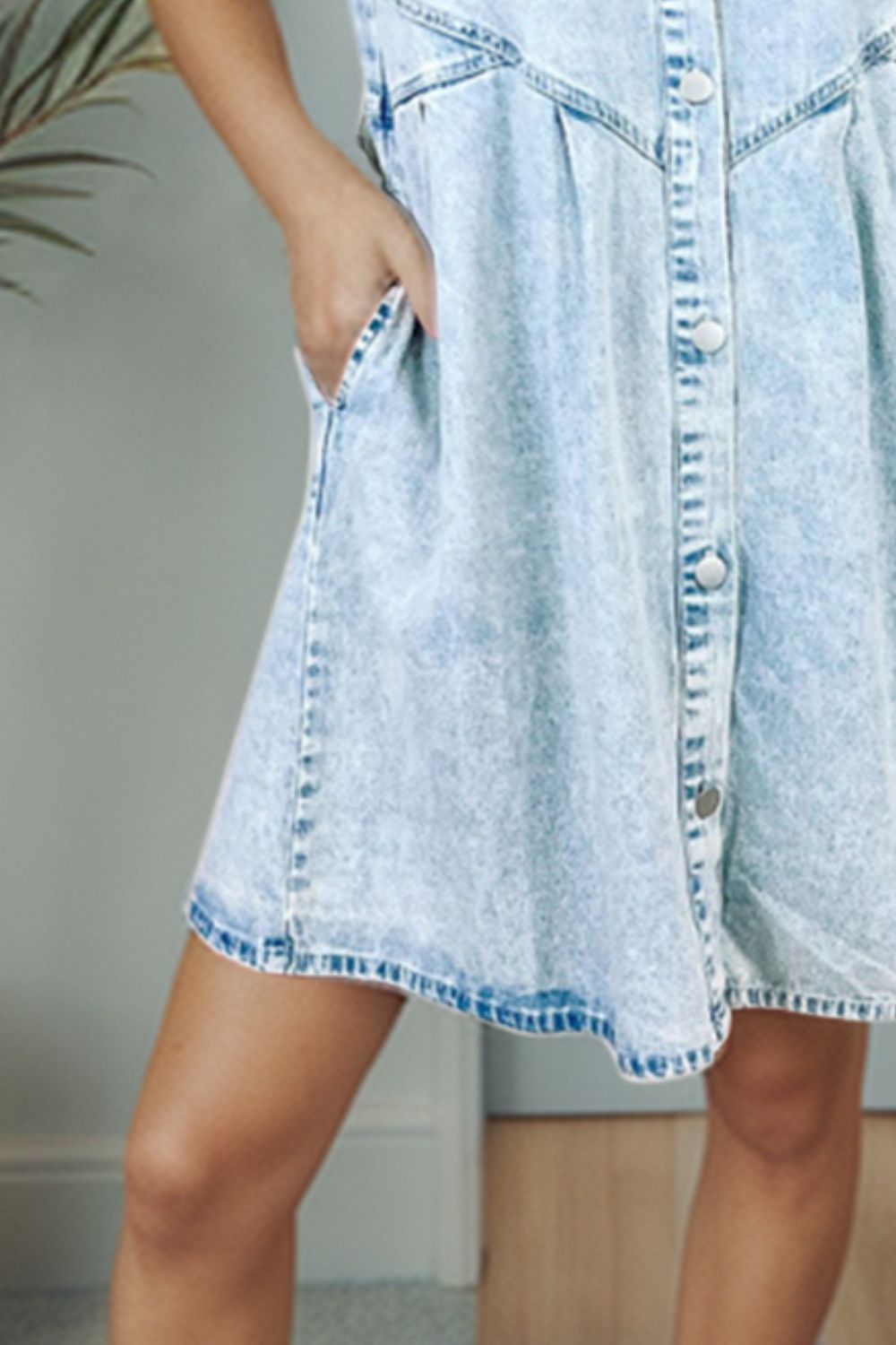 Button Up Flounce Sleeve Denim Dress-Teresa&#39;s Fashionista LLC