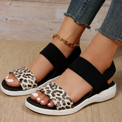 PU Leather Open Toe Low Heel Sandals-Teresa&#39;s Fashionista LLC