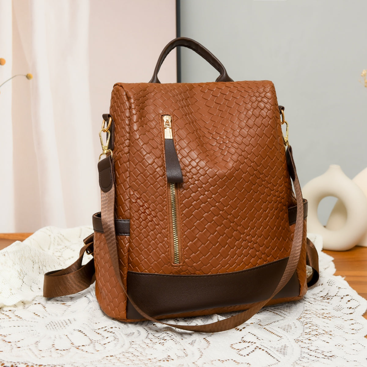 PU Leather Adjustable Straps Backpack Bag-Teresa&#39;s Fashionista LLC