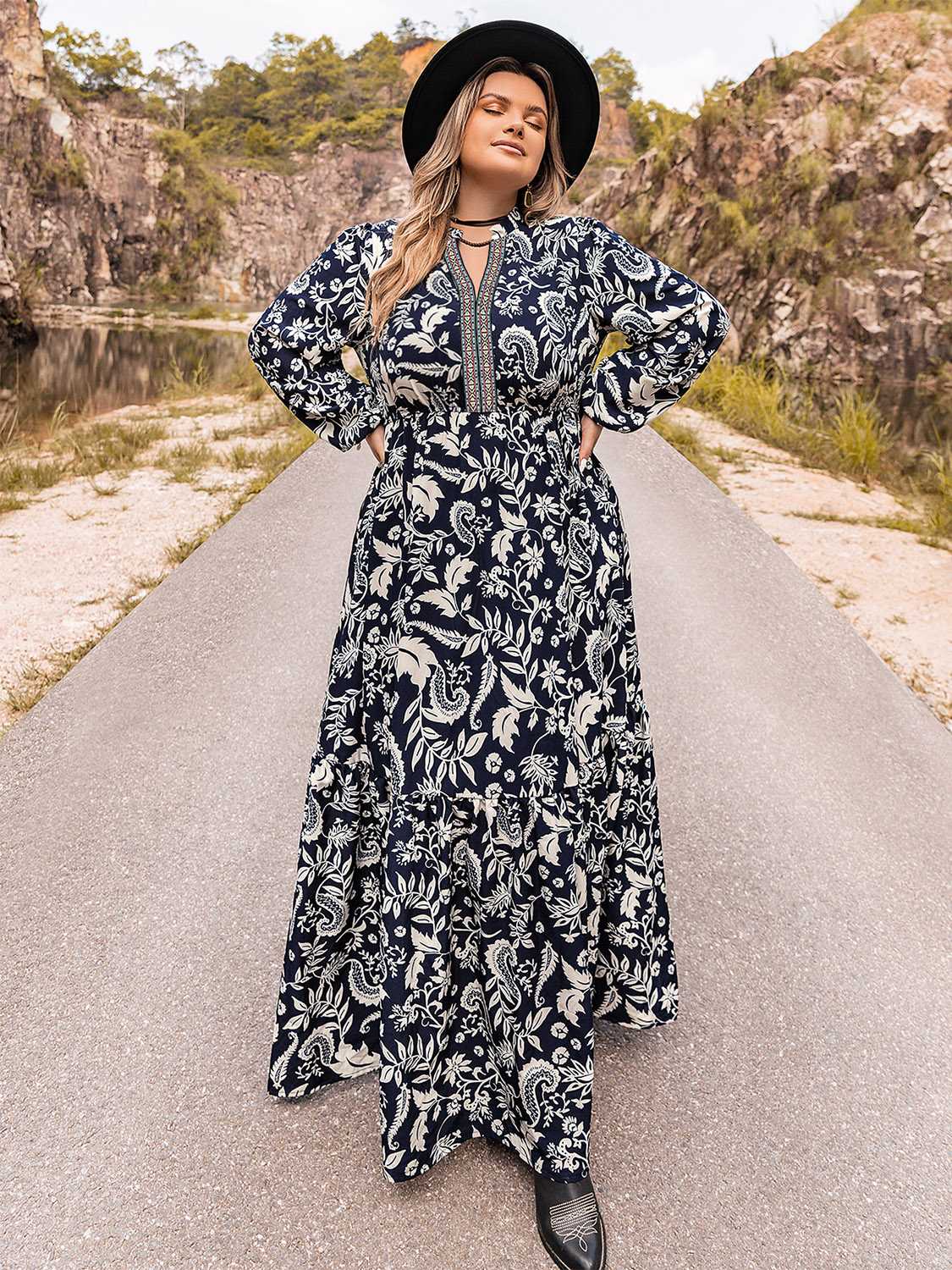 Plus Size Long Sleeve Maxi Dress-Teresa&#39;s Fashionista LLC